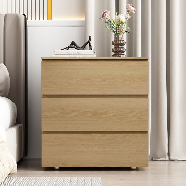 FUFU&GAGA 3-Drawer Wood Grain Nightstand with Slanted Fronts and No Handles, Rustic Bedside Storage Cabinet (32.3 in. H x 30.3 in. W x 15.7 in. D), Oak Wood Finish