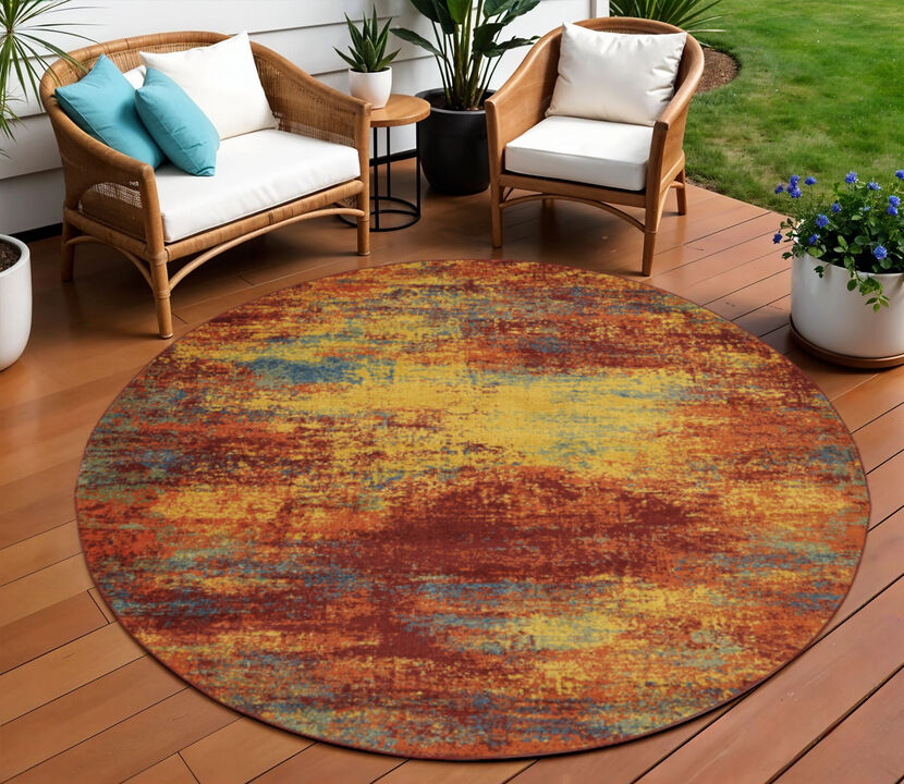 HomeRoots Round Abstract Indoor Outdoor Area Rug