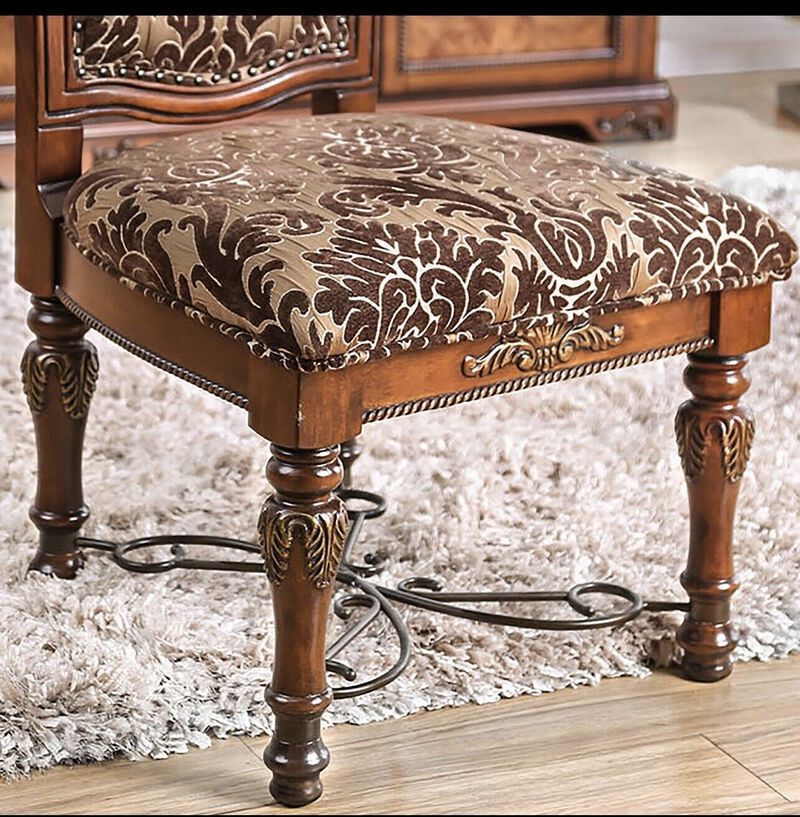 Streamdale Brown Cherry Side Chairs with Floral Design Seats