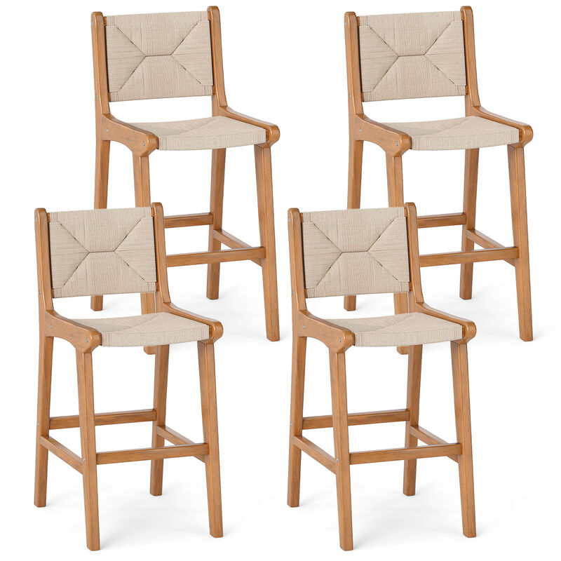 Outdoor Counter Height Bar Stools Set of 4 with Woven Rope Seat and Teak Wood Frame image number 0