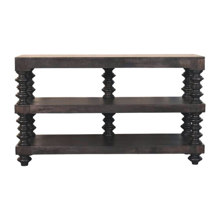 Artisan Furniture Solid Wood Spindle Shelf Console in Carbon Ash