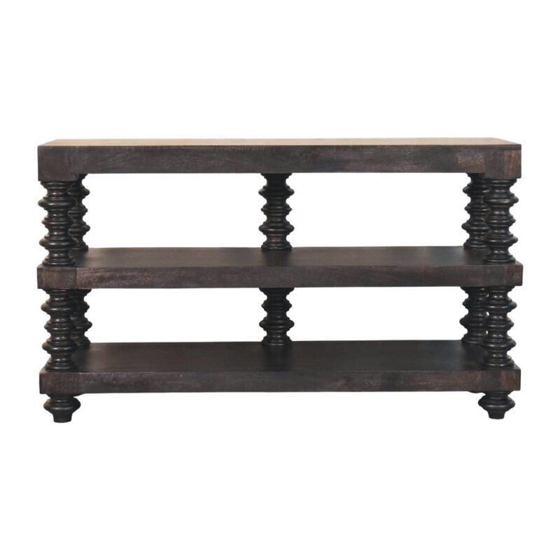Artisan Furniture Solid Wood Spindle Shelf Console in Carbon Ash