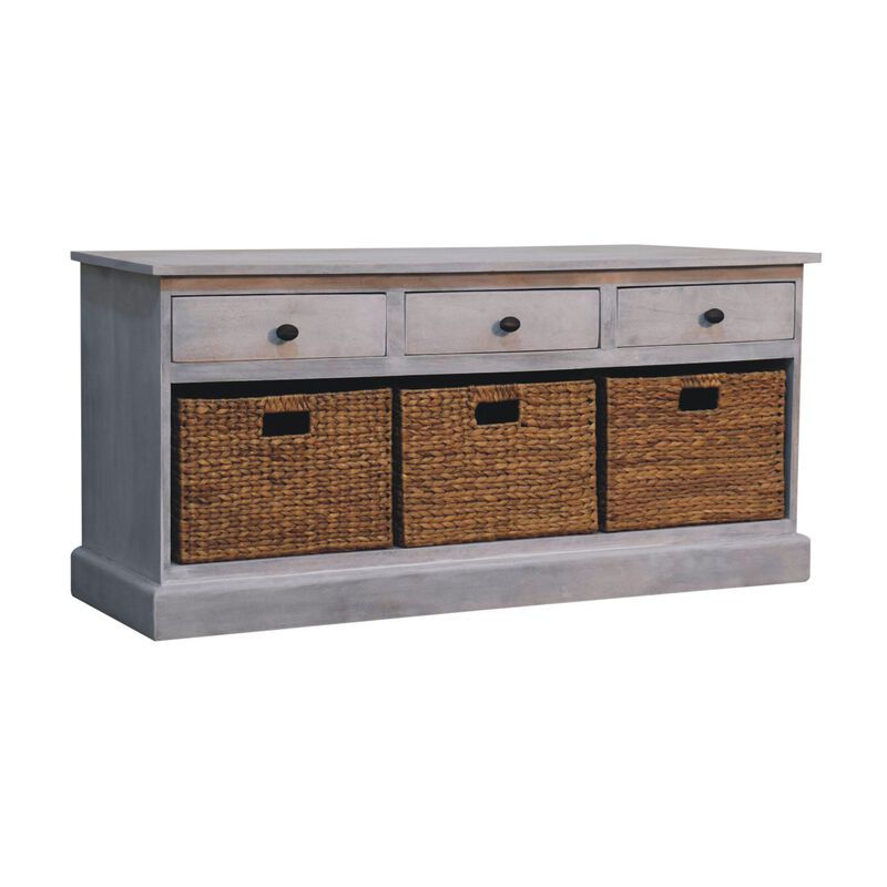Artisan Furniture Solid Wood Acid Wash Basket Storage Cabinet