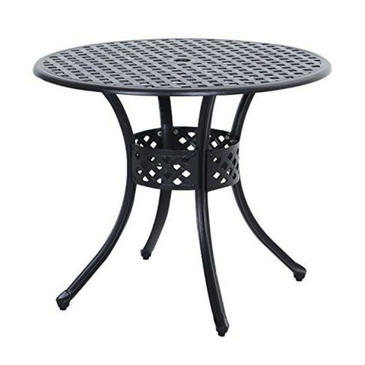 Round Cast Aluminum Patio Table Metal Outdoor Dining Table for Deck or Garden