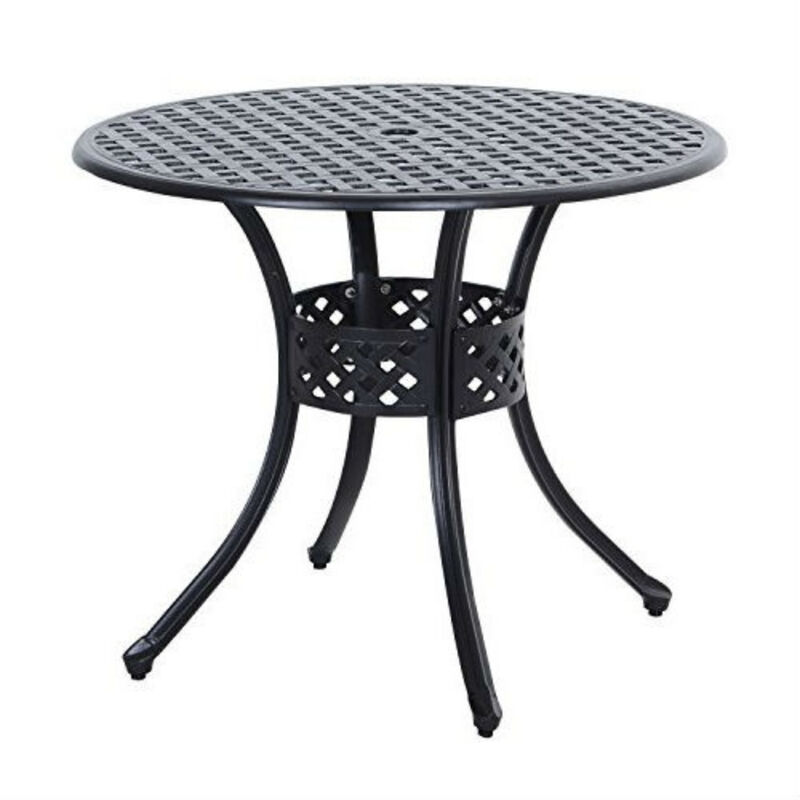 Round Cast Aluminum Patio Table Metal Outdoor Dining Table for Deck or Garden