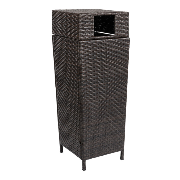 Keaton Modern All-Weather Wicker/Metal Lidded Hideaway Outdoor Trash Can