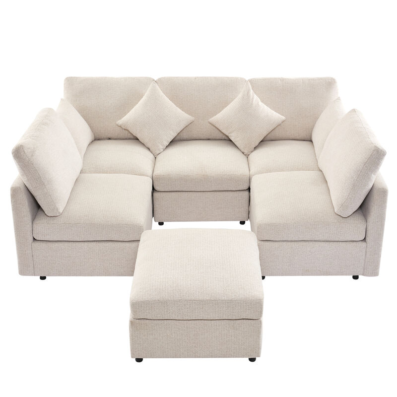 Merax Sectional Sofa Modular Sofa U-shaped Sofa Couch Sofa Bed L-shaped Sofa with a Movable Ottoman