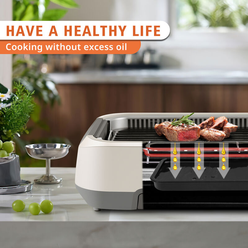 Cusimax 1500W Smokeless Indoor Grill with LED Smart Display & Non-stick Removable Grill Plate, Tempered Glass Lid, Turbo Smoke Extractor image number 4