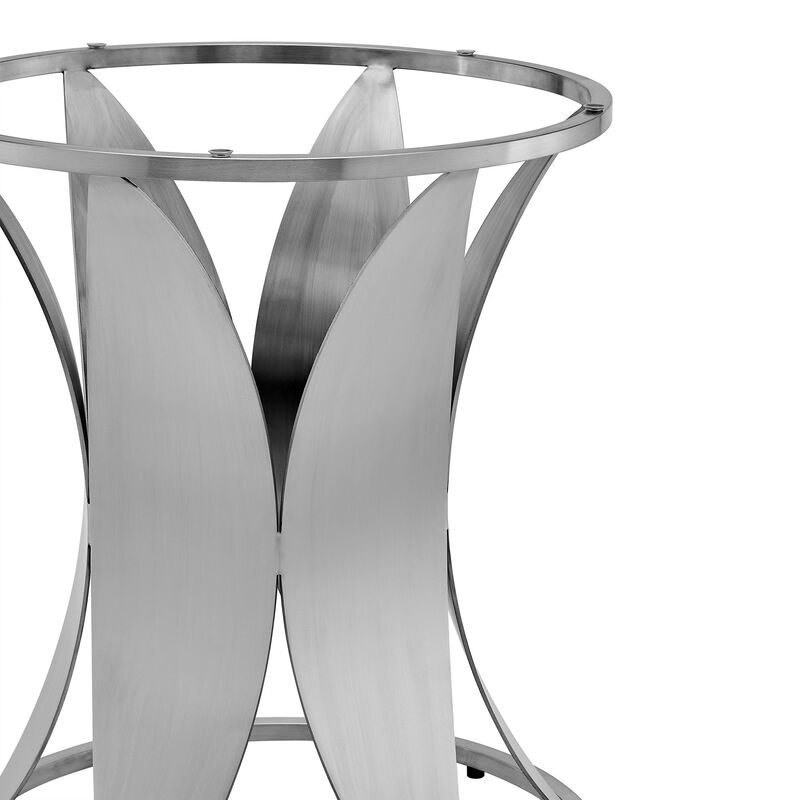 48 Inch Round Glass Top Dining Table with Pedestal Base, Silver-Benzara