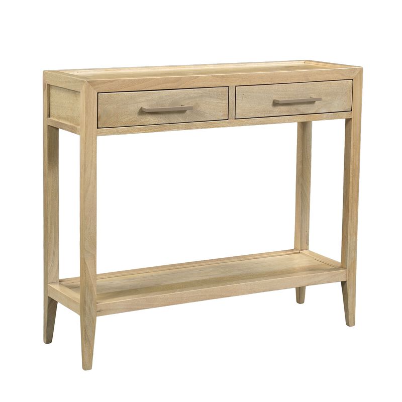 Unya 36 Inch Sofa Console Table with Shelf, 2 Drawers, Natural Brown Mango Wood, Organic Decor image number 2