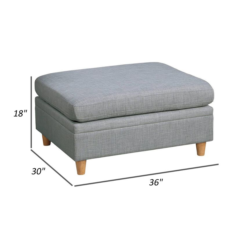 Gimy 37 Inch Ottoman, Cushioned Seat, Gray Dorris Upholstery, Solid Wood - Benzara