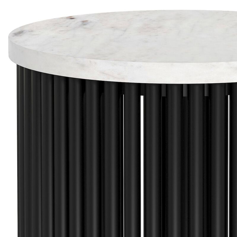 Simpli Home Demy Metal Accent Table In White Marble / Black