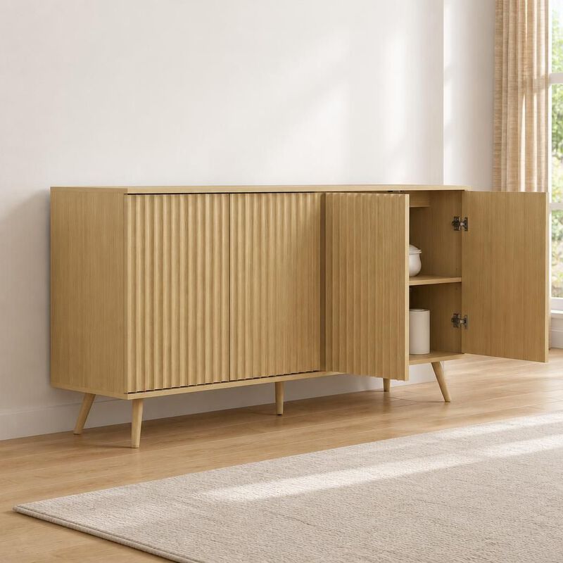 Wood Sideboard Buffet Cabinet with 4 Doors and Adjustable Shelves image number 2