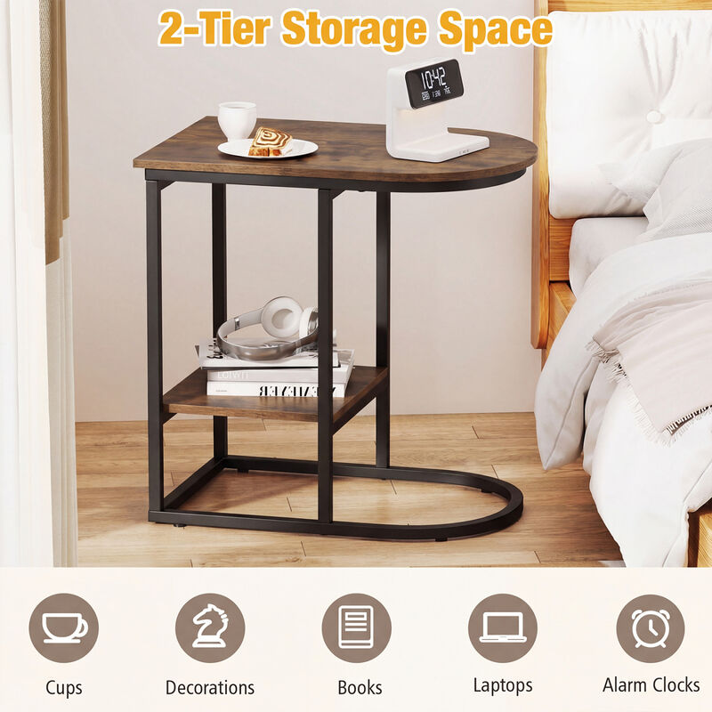 Modern C-Shaped Side Table with Storage Shelf for Sofa Use image number 6