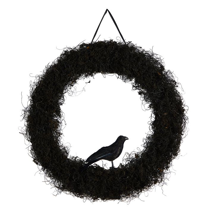 Hivvago 30" Halloween Black Raven Twig Wreath