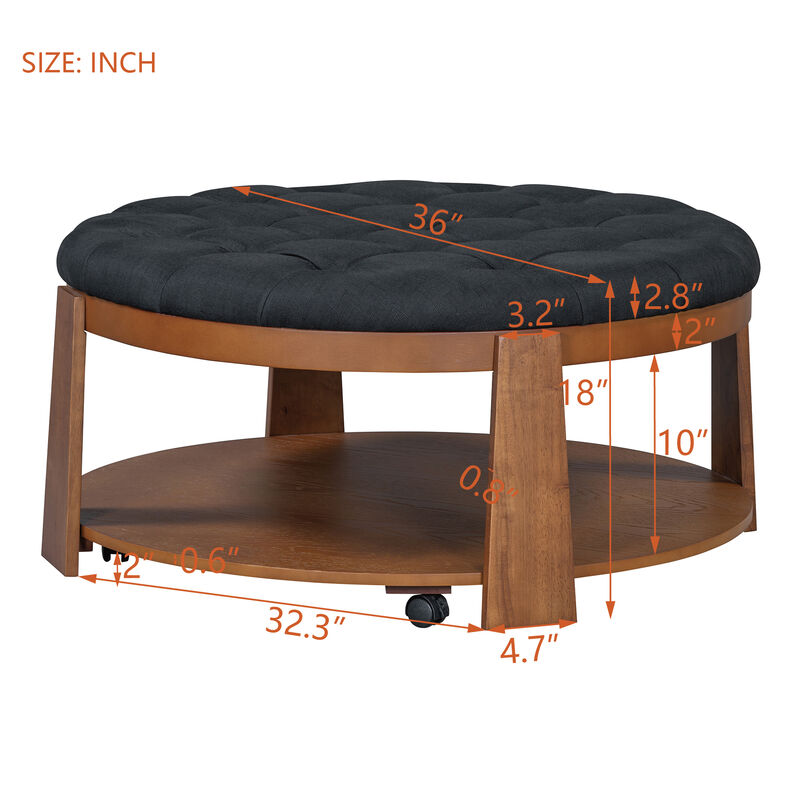 Merax 2-Tier Round Ottoman Coffee Table with Wheels