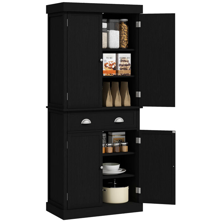 72" H Colonial Kitchen Pantry Freestanding Storage Cabinet Black