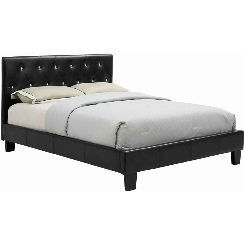 Low Profile California King Size Bed with Button Tufted Headboard, Black - Benzara