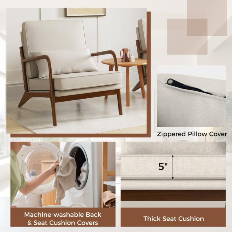 Hivvago Modern Accent Chair with Rubber Wood Armrests and Removable Back