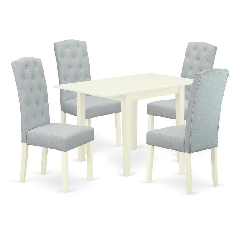East West Furniture 5-Piece Kitchen Dining Table Set-A Wooden Kitchen Table and 4Linen FabricModern Chairs with Button Tufted Back - Linen White Finish