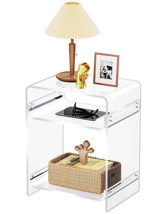 Acrylic End Table Record Player Table with Storage Shelf Clear Side Table Nightstand (Orange, 15.7x19.7x11.8) (Clear)