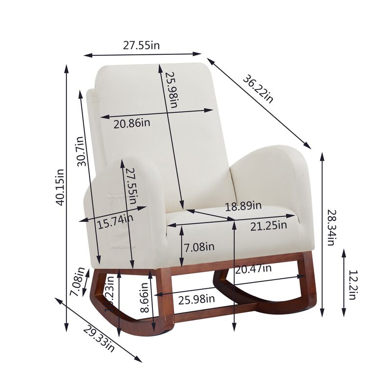 High Back Flannelette Rocking Chair with Side Pocket for Indoor Use