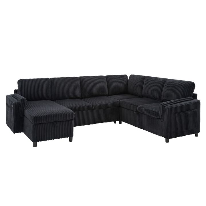 Zelkvo U‑Shaped Corduroy Convertible Sleeper Sectional Sofa