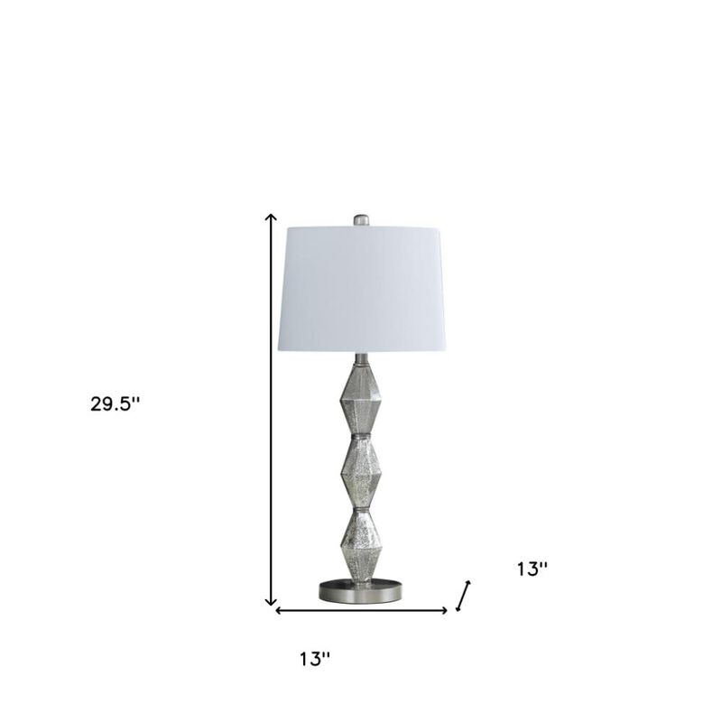 Hivvago 30" Brushed Silver Geo Glass Table Lamp With White Shade