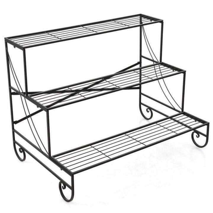 Hivvago 3-Tier Mental Plant Stand with Grid Shelf
