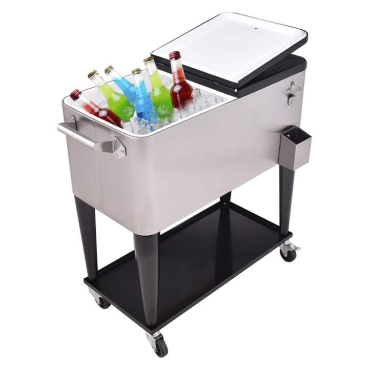Hivvago 80 Quart Patio Rolling Stainless Steel Ice Beverage Cooler