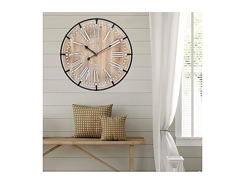24 Inch Grand Farmhouse Wall Clock Vintage Inspired Wood Metal Design Large image number 3