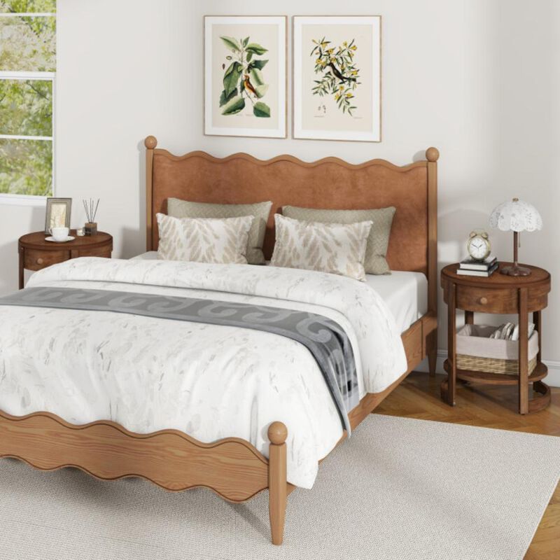 Hivvago 2-Tier Round End Table Mid Century Modern Nightstand with Drawer and Shelf