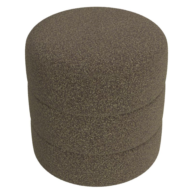 Sem Round Accent Ottoman, Dark Brown Channel Stitched Boucle 18 Inch