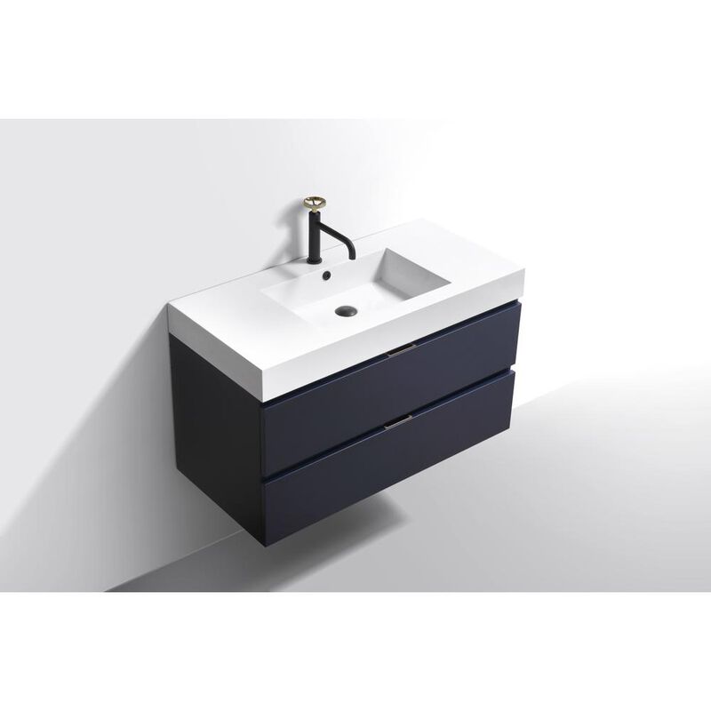 Kubebath Bliss 40 Blue  Wall Mount Modern Bathroom Vanity