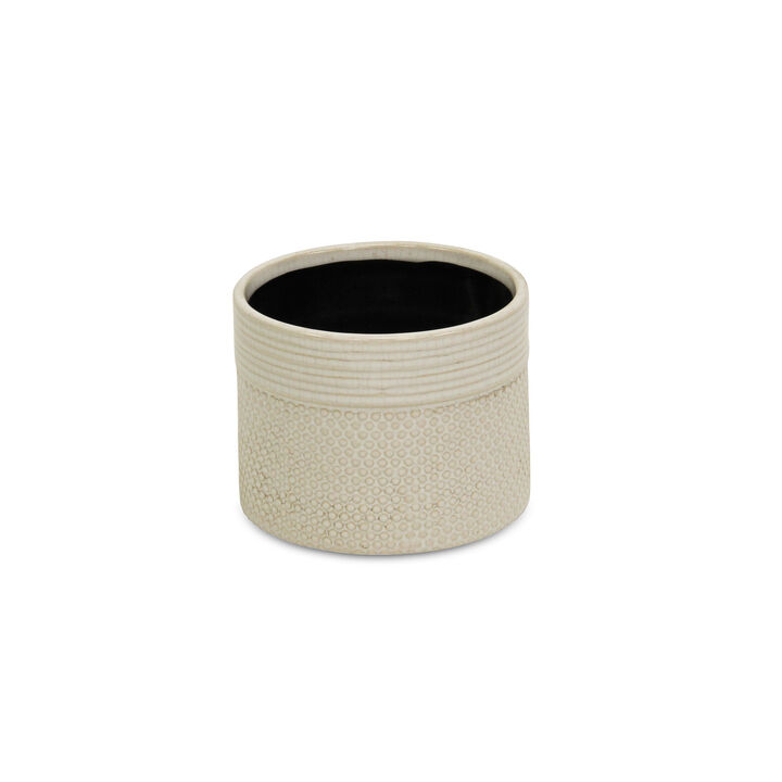 HomeRoots Off White Ceramic 42 Ounce Dotted Round Distressed Pot Planter