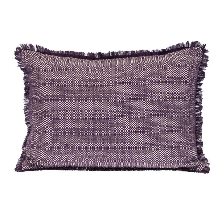 HomeRoots 14" X 20" Purple and White Striped Cotton Throw Pillow With Fringe