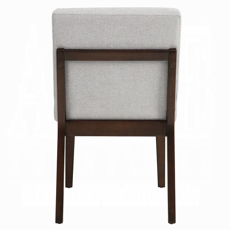 Eyna Side Dining Chair Set of 2, Soft Gray Linen, Dark Brown Wood - Benzara