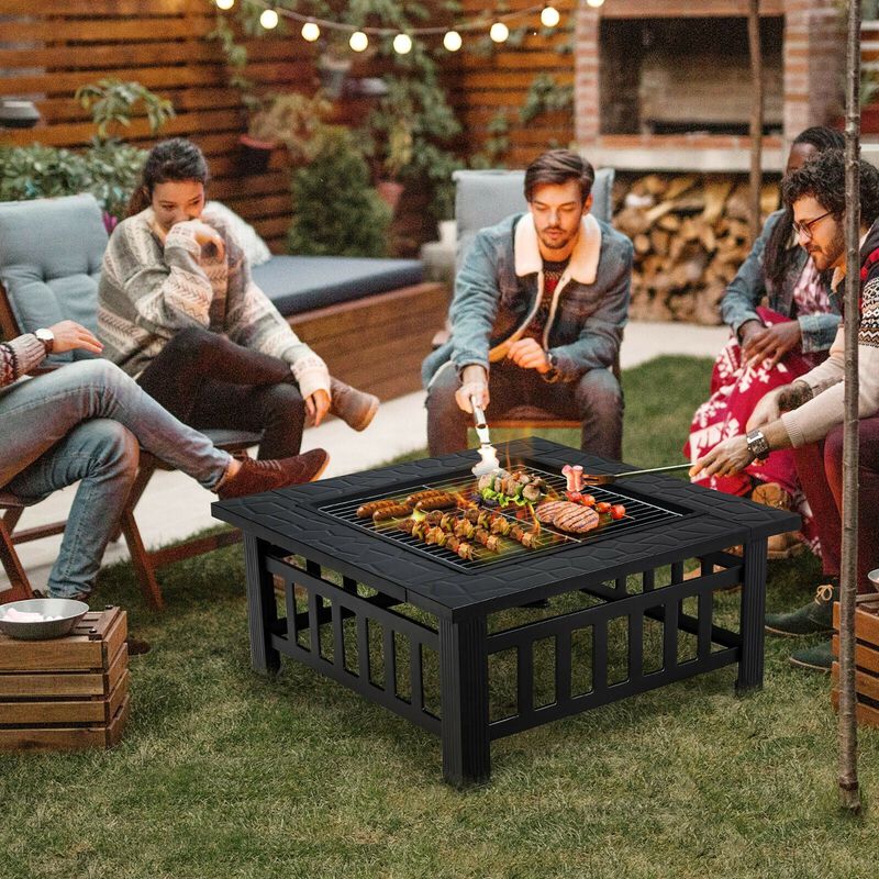 Mondawe 32" 3-in-1 Fire Pit Table - BBQ Grill & Rain Cover Included