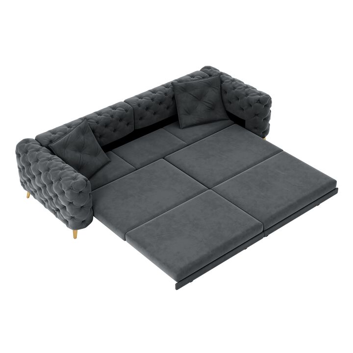 Whisen 97.7" 4-Seat Convertible Sleeper Sofa, Velvet 3-in-1 with Ottoman for Apartment Office