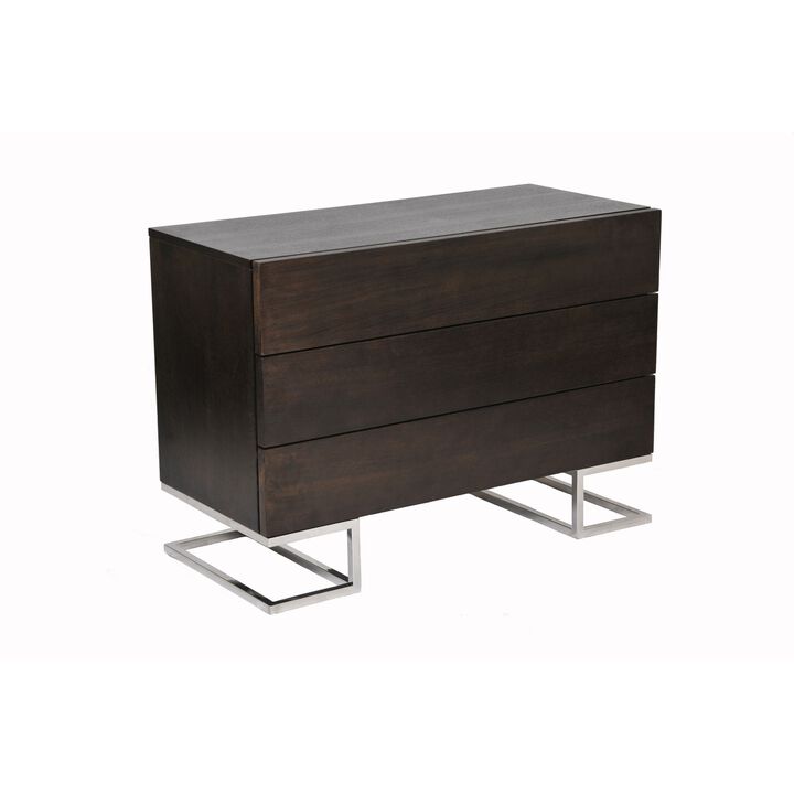 Sam 39 Inch Dresser, 3 Drawers, Sleek Steel Legs, Espresso Brown Wood - Benzara