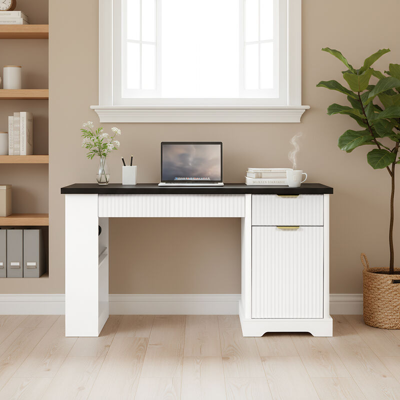 Merax Fluted Home Office Desk - Built-In Charging Station & Versatile Storage image number 1