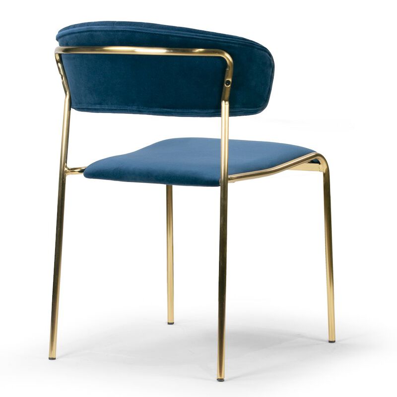 Glamour Home Set of 2 Blue Velvet Dining Chair Golden Metal Legs