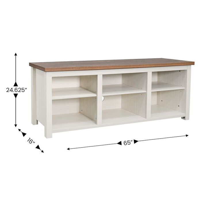 Flash Furniture 65" Open Media Console Cabinet for up to 80" TV's, Walnut Top/White Frame