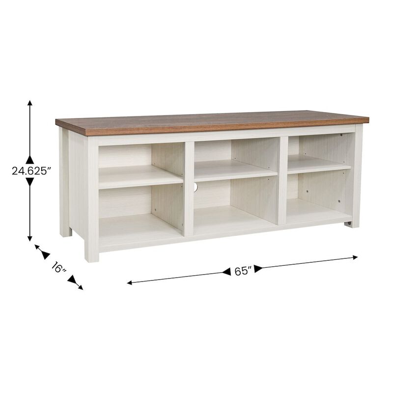 Flash Furniture 65" Open Media Console Cabinet for up to 80" TV's, Walnut Top/White Frame image number 1