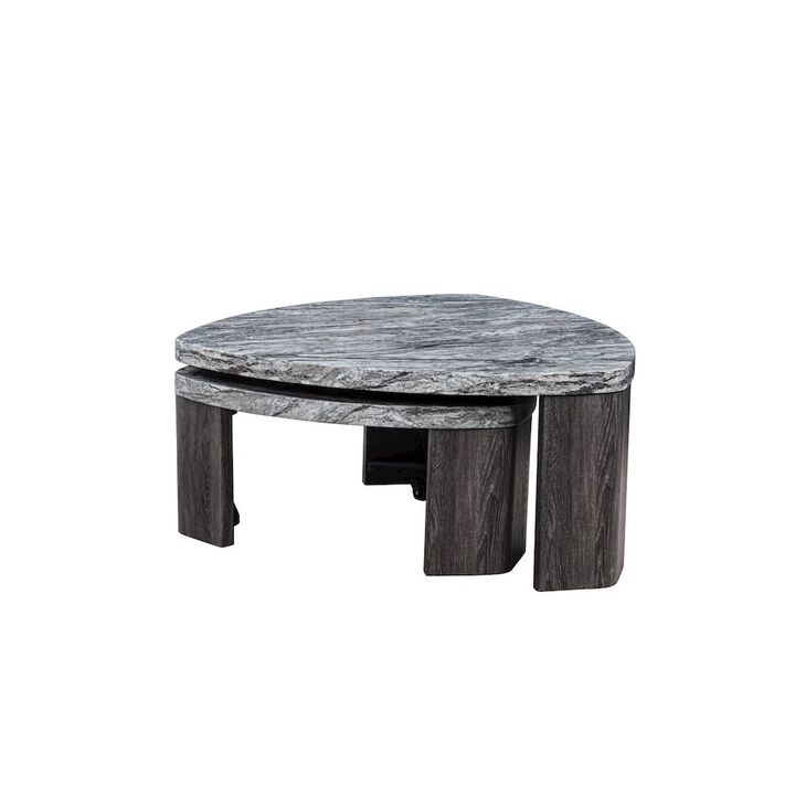 Tvoro 2-Piece Swivel Coffee Table Set, Granite Gray and Greige