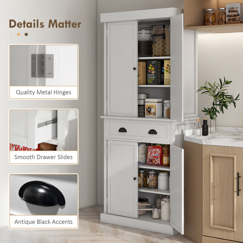 72" H Colonial Kitchen Pantry Freestanding Storage Cabinet White