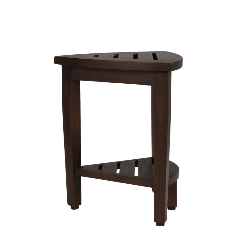 DecoTeak SnazzyCorner 15" Teak Wood Corner Shower Bench with Shelf in Woodland Brown Finish