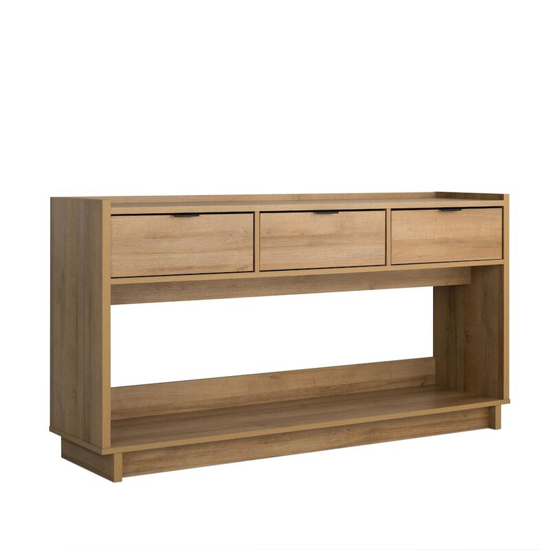 Prepac Simply Modern Entryway Console Natural Oak Engineered Wood with 3 Drawers