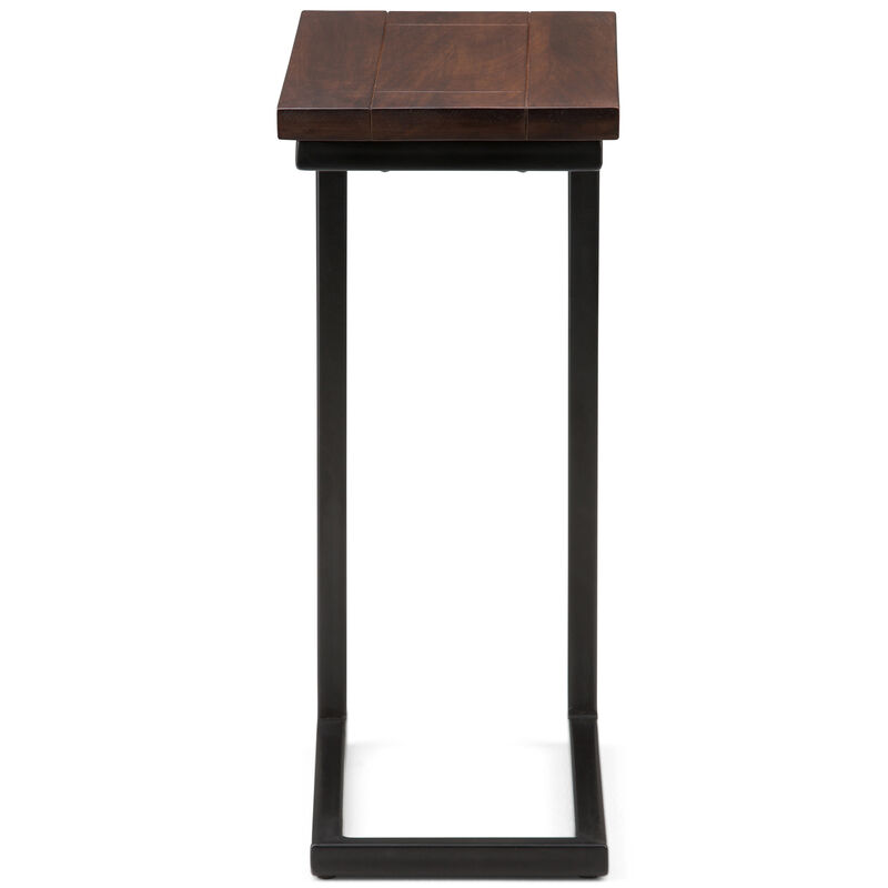 Skyler 18 inch Wide Solid Mango/Metal Industrial C Side Table in Dark Cognac Brown/Black, Assembled