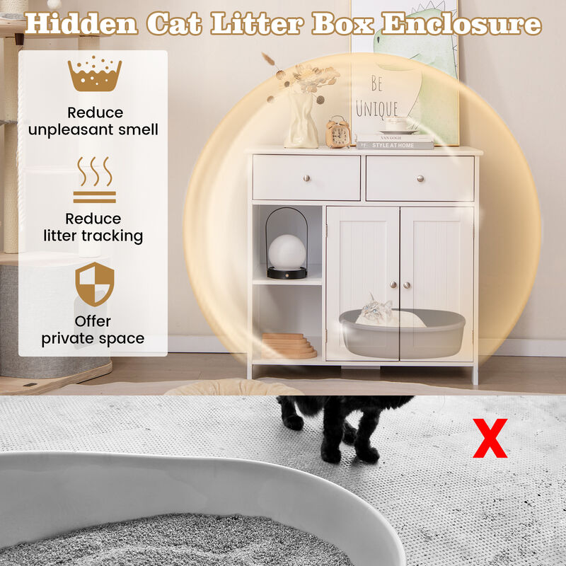 Hidden Cat Washroom Side Cabinet with 2 Drawers &ndash; Wooden Pet House & Litter Box Enclosure image number 6